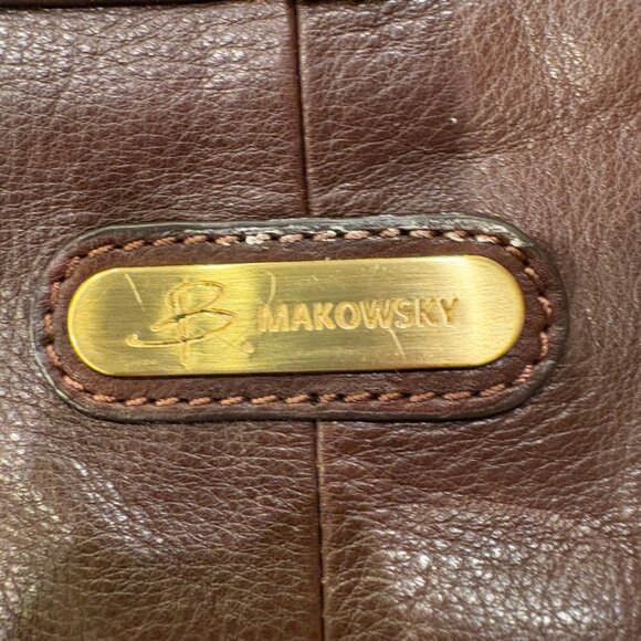 B. Makowsky Brown Leather Wristlet Clutch Leopard Lining - Picture 2 of 6
